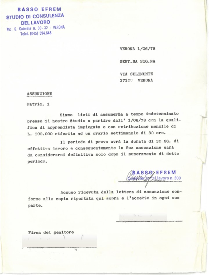 Lettera assunzione matricola 1 studio BDZ