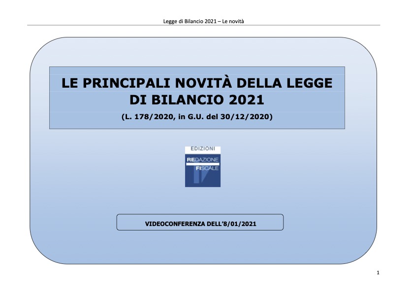 Slides Legge di Bilancio 2021